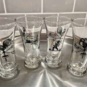 Set of 5 Libbey Hazel Atlas Weathervane design double shot glasses 1960s MCM